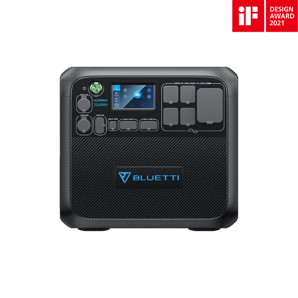 BLUETTI AC200MAX - panel frontal con pantalla y puertos