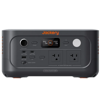 Jackery Explorer 600 v2 - panel frontal con puertos y pantalla